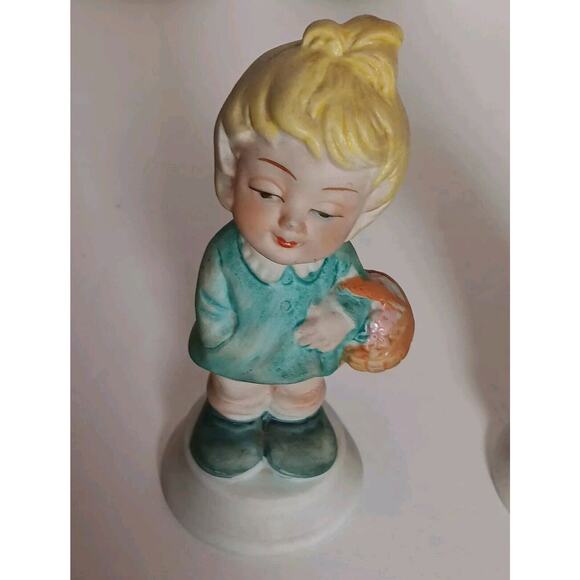 Lot of 2 Vintage Napcoware Little Girl Basket & Boy Dog No C 8546Japan - Picture 8 of 14